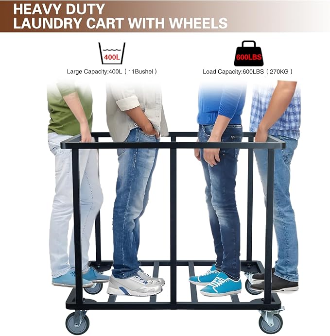 Commercial Laundry Cart with Wheels,600 lbs Industrial Laundry Hamper with Steel Frame and Oxford Cloth Bag,Commercial Laundry Hamper for Home,Hotel,Housekeeping,400L(Khaki)