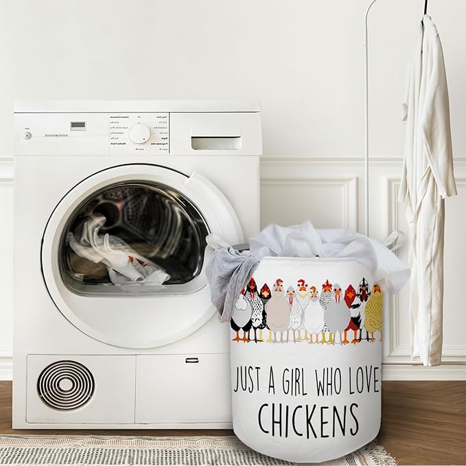 Chicken Gifts for Girls Laundry Basket, Farmhouse Chicken Rooster Waterproof Collapsible Laundry Hamper Dirty Clothes Storage Toy Bin Organizer for Bathroom Bedroom Nursery Girls Kids Room