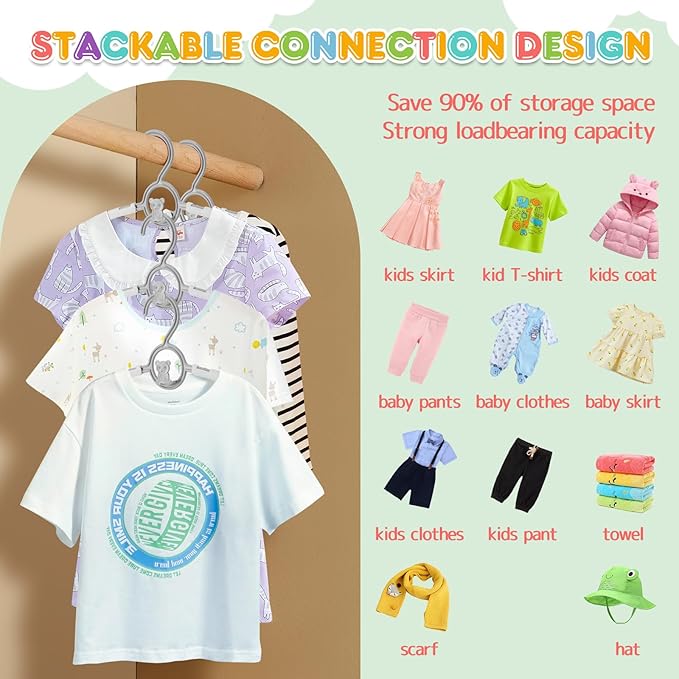 Baby Hangers, 11-14 Inch Extendable Kid Hangers, Non-Slip, Stackable, Grey, 20 Pack