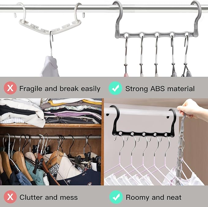 Closet Organizers and Storage, 8 Pack Stronger Space Saving Hangers for 40 Clothes, College Dorm Room Essentials for Guys Girls, Clothes Hanger with 5 Holes, Closet Storage, Magic Home Organization