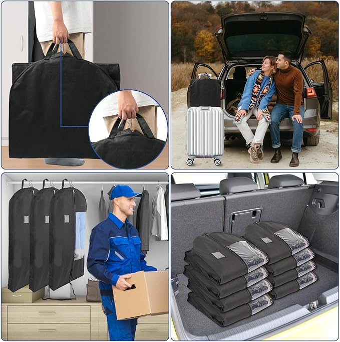 Garment Bags for Hanging Clothes and Travel with 4" Gusseted, Suit Cover for Clothes,Coats,Suit,Jackets,Dress,Shirts,Skirt. (Black-43"-3pcs-Double zipper-Non-woven Fabric)