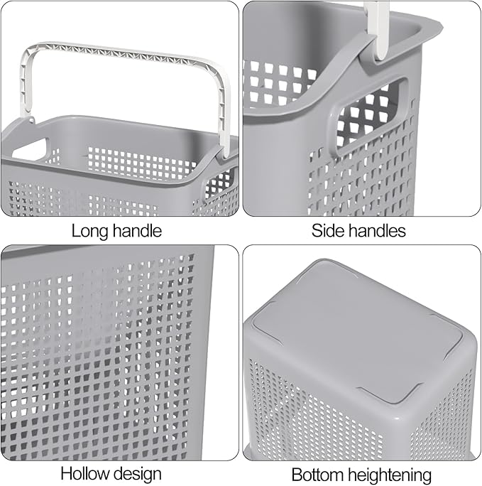 42 L Plastic Dirty Clothes Hampers with Handles, Plastic Laundry Baskets, Gray, 4 Packs
