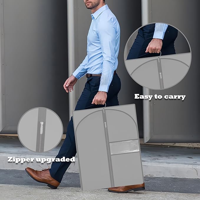 Garment Bags for Hanging Clothes, 45'' Suit Bag Cover for Storage and Travel, Dress Bags for Gowns Long, 2 Pack (Grey)
