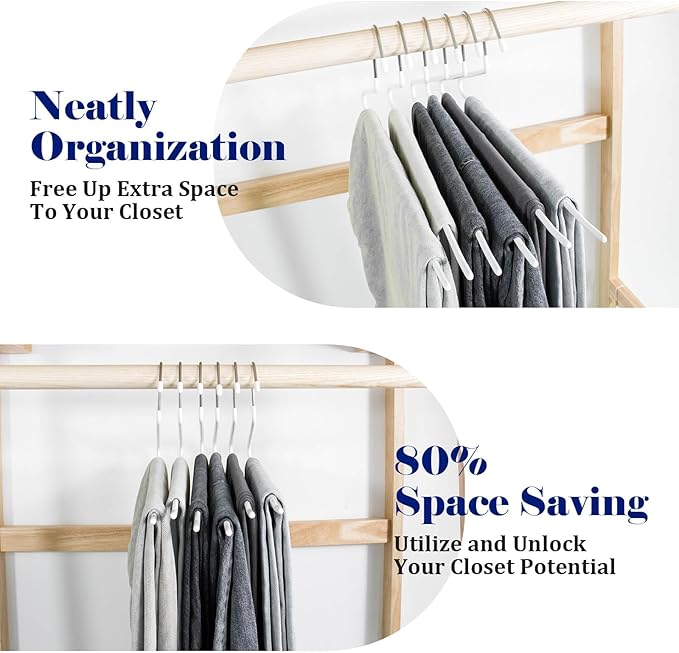 20 Pack Open Ended Pants Hangers with Non Slip Design,Suitable for Trousers,Jeans,Towels for Closet Space Saving,Durable Metal Material with Rubber Coating (White)