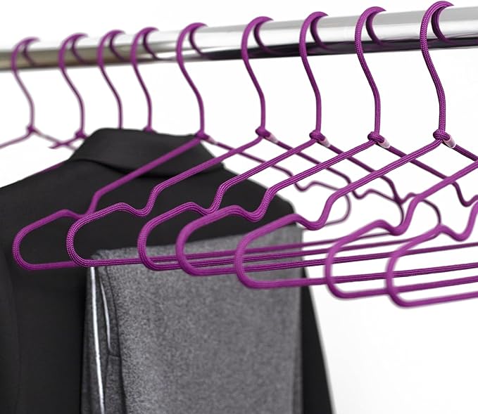 10-Pack of Fabric-Wrapped Metal Hangers Features a Strong Metal Frame, Soft Fabric Coating, Non-Slip Design, preventing Damage, and Providing Secure, Space-Saving Garment Storage. (Purple)