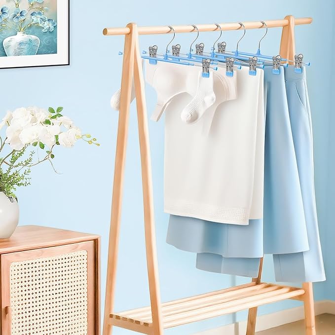 HUADYMEET 30 Pack 12Inch Pants Hangers with Clips,Metal Trouser Hanger for Jeans.Space Saving Skirt Hangers Heavy Duty Non-Slip Adjustable Clothes Shorts Hanger for Women,Men,Sky Blue