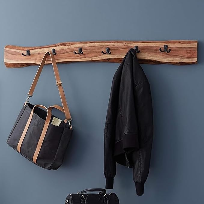 Alaterre Furniture Alpine Natural Live Edge Wood Coat Rack – 48 Inch Solid Wood Wall-Mounted Coat Hook with 6 Double Hooks – Modern Farmhouse Storage Organization for Entryway, Hallway, or Mudroom