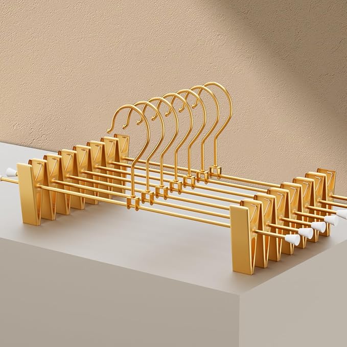 Gold Pants Hangers with 2-Adjustable Clip,Skirt Hangers Metal Clip Hanger for Clothes Shorts Trouser