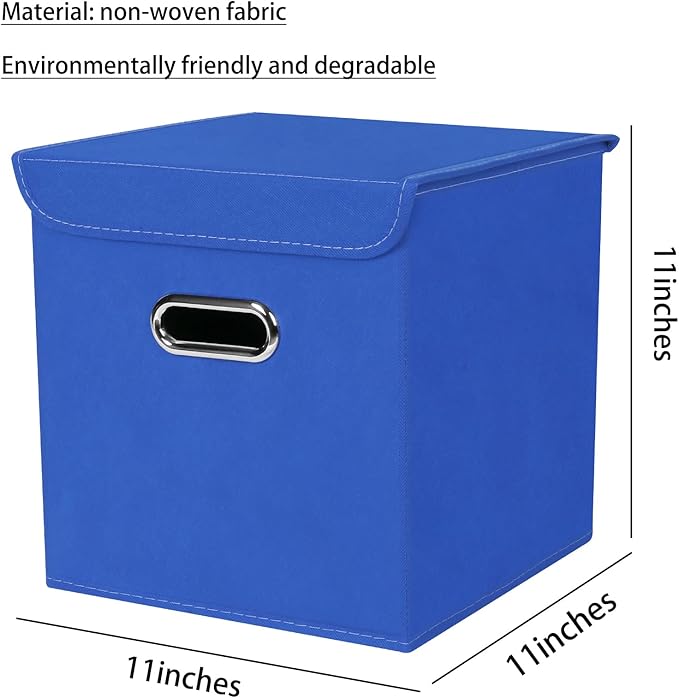 Closet Organizers Fabric Storage Bins With Lids Collapsible Cube Storages Organizer Basket With Handles,Storage Boxes for Clothes Storage,Office,Toys,3 Pack,（Dark Blue