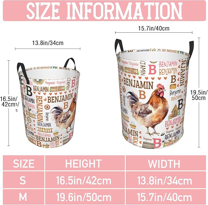 Chicken Laundry Basket,Custom Laundry Hamper with Name,Personalized Chicken Gifts for Boys Girls,Customize Collapsible Laundry Basket for Bedroom Bathroom,S-16.5"x 13.8"Chicken