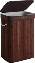 StorageWorks Laundry Hamper with Lid, Foldable Bamboo Laundry Basket, Clothes Hamper with Handles, Organizer and Storage for Laundry Room, Bedroom, Dorm, Brown
