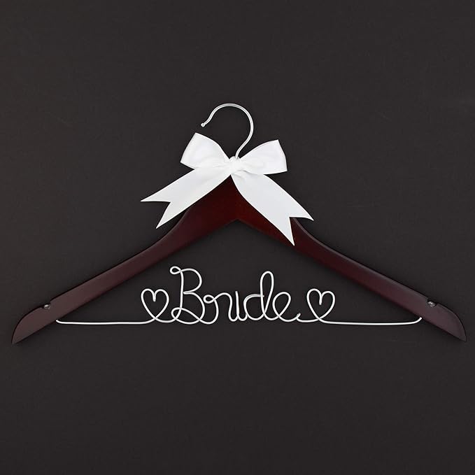 Ella Celebration Bride to Be Wedding Dress Hanger Wooden and Wire Hangers for Gown (Mahogany Wood Silver Wire)