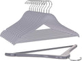 Quality Wooden Hangers - Slightly Curved Hanger Set of 10-Pack - Solid Wood Coat Hangers with Stylish Chrome Hooks - Heavy-Duty Clothes, Jacket, Shirt, Pants, Suit Hangers (Gray, 10)