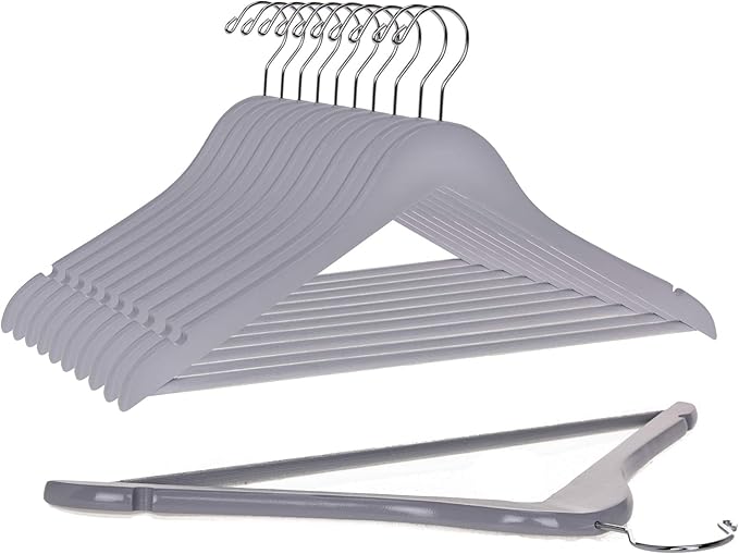 Quality Hangers - Wooden Coat Hangers - Slightly Curved Hanger Set of 20-Pack - Solid Wood with Stylish Chrome Hooks - Heavy-Duty Clothes, Jacket, Shirt, Pants, Suit Hangers (Gray, 20)