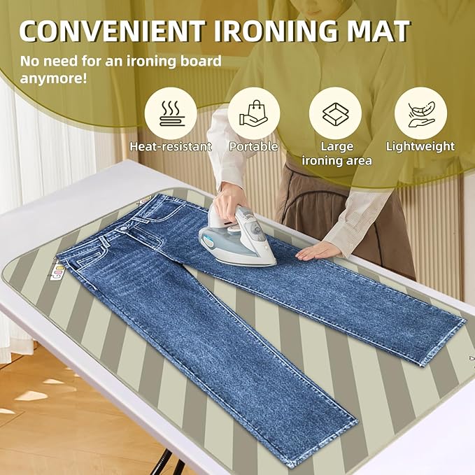 Portable Ironing Mat, Foldable Heat-Resistant Ironing Pad for with Silicone Iron Rest, Non-Slip Backing,Clothes Steamer Board for Countertop,Travel, Home (Green)