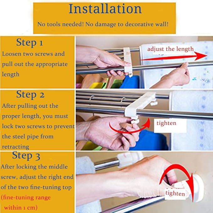 BAOYOUNI Tension Closet Shelf Heavy Duty Organizer Rack Stainless Steel Expandable Storage Shelves Rod Ivory, 39.76-60.04 Inch