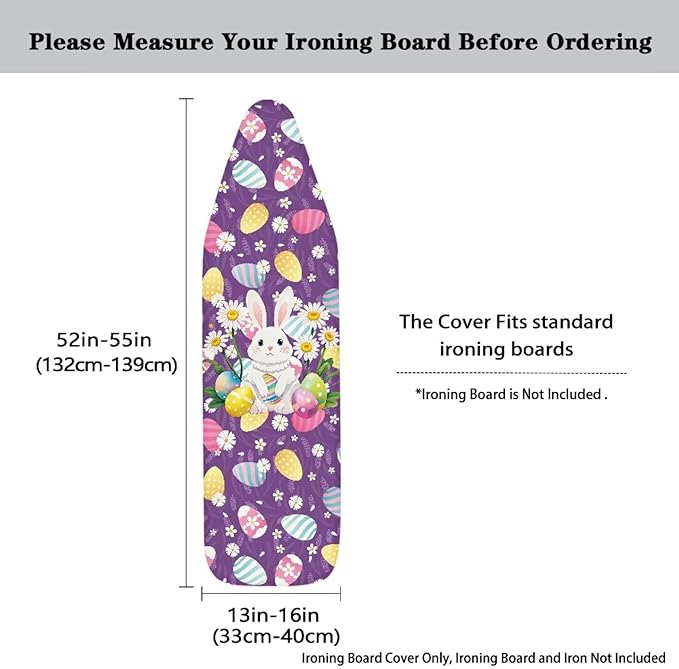 Easter Eggs Rabbit Ironing Board Cover Scorch Resistant Daisy Iron Board Cover and Pad Durable Ironing Accessories with Hook and Loop