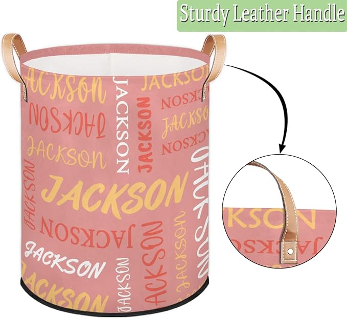Custom Name Large Laundry-Basket for Kids-Boys-Girls, Personalized Foldable Waterproof Laundry Hamper Dirty Clothes Toys Storage Bin with Handles,Pink