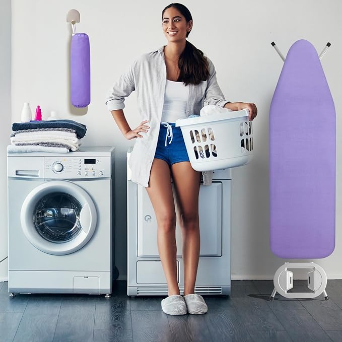 BNDX Heat-Resistant Ironing Board Cover and Pad 18" x 49" – Eco-Friendly Material, Durable Elastic Edge for College Students, Busy Moms, Apartments, Dorm Rooms – Royal Amethyst