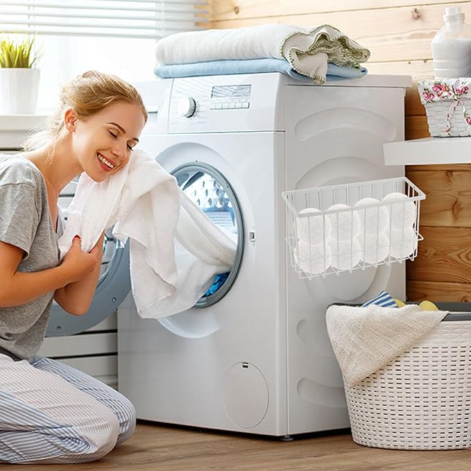 Large Dryer Ball Organizer Magnetic Storage Bin, Laundry Basket Holder for Laundry Room Organization and Storage to Hold 6 Dryer Balls, Without Balls for Drying or Storing Laundry Tins,Socks,Towels
