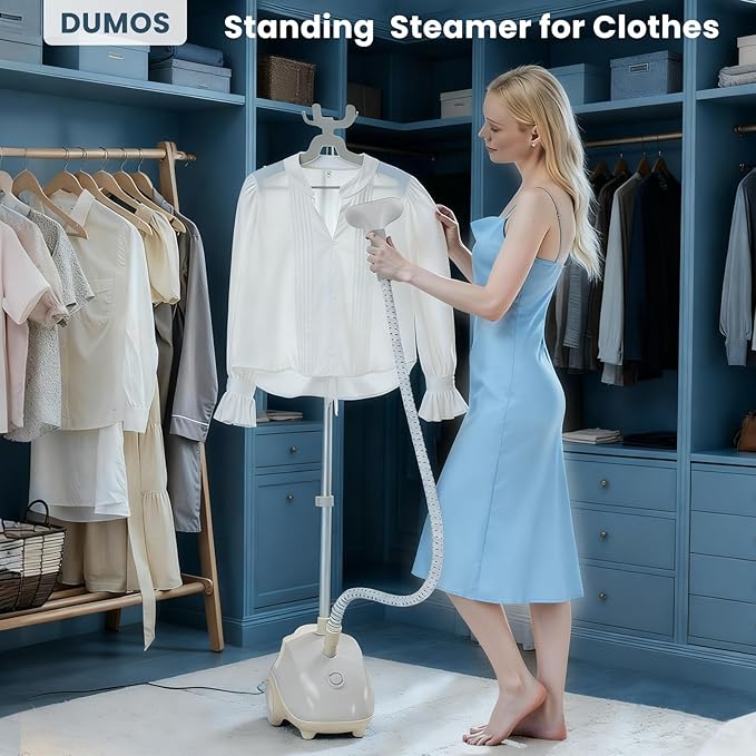 DUMOS Garment Steamer for Clothes Standing, 1500W Efficient Clothes Steamer Standing, 1.7L Water Tank for 55 Min Continuous Steaming with Wheels, Professional Fast Heating Wrinkle Remover