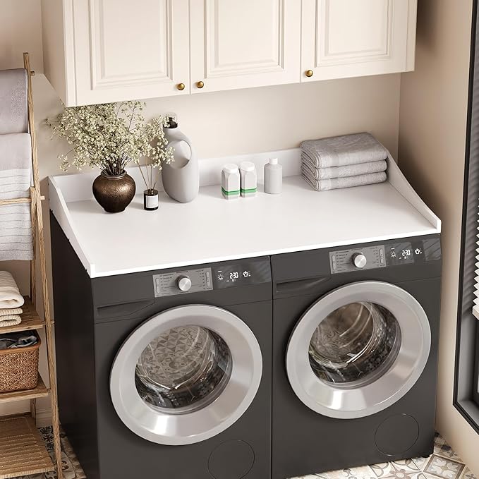 54'' Washer Dryer Countertop, Laundry Room Organization Washer and Dryer Combo Countertop Organizer with Non-Slip Mat, White