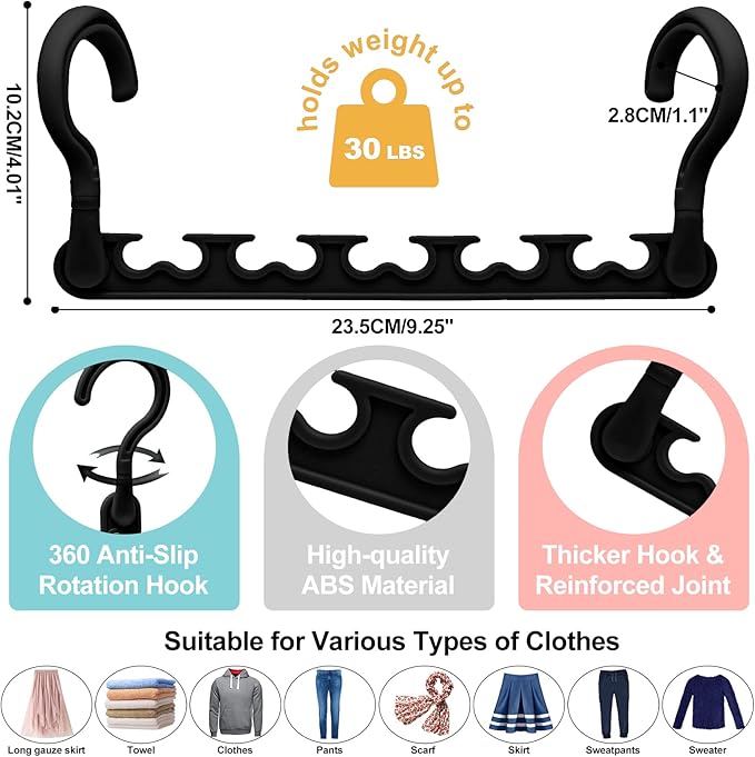 24-Pack-Closet-Organizers-and-Storage,Closet-Organizer-Hangers 5 Holes Hangers-Space-Saving for Heavy Clothes Wardrobe Closets,Dorm-Room-Essentials