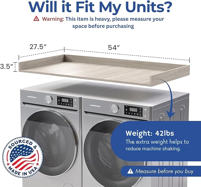OfficeSimpli Washer Dryer Countertop, Made in USA, Non-Slip Pads, Laundry Room Wood Topper, Washer Dryer Cover for Top, Laundry Countertop, Laminate Finish (Rustic Oak, Standard (27.5" x 54"))