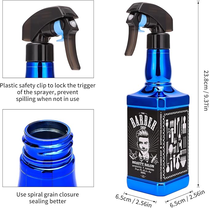 Water Sprayer 500ml/16.9oz Hair Spray Bottle Hairdressing Barber Spray Bottle Whisky Squirt Bottle Mist Salon Hair Tools Home Gardening (Blue)