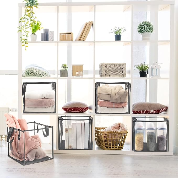 Zopeal 1 Pack Popup Laundry Hamper 13 Inch Collapsible Laundry Baskets with Handles Mesh Clothes Baskets Portable Single Layer Foldable Clothes Hamper Square Bin for Washing (Grey,Single-layer)