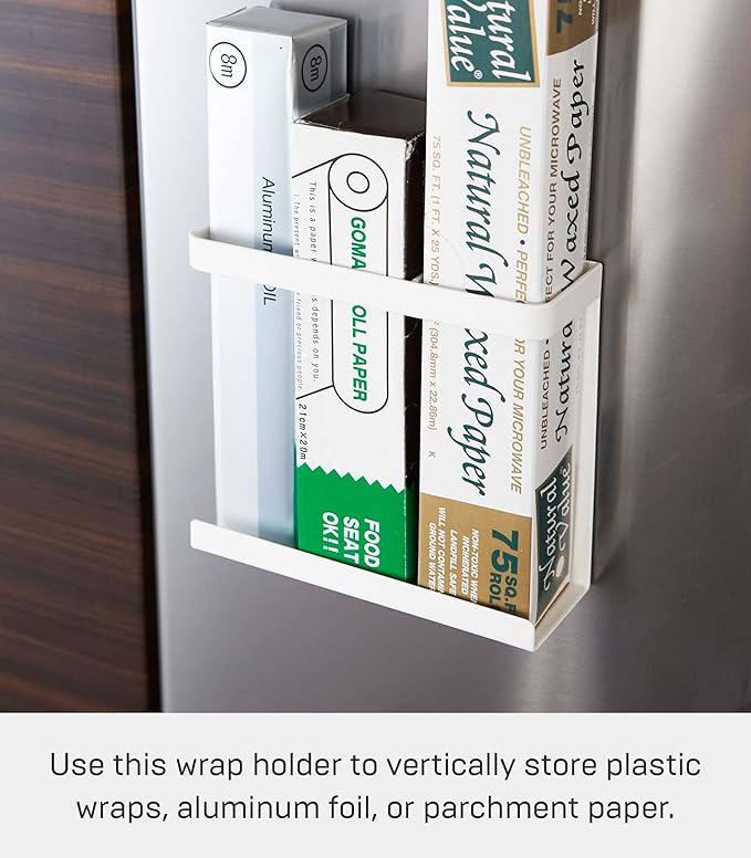 YAMAZAKI Home Plate Magnet Wrap Or Aluminim Foil Holder - Kitchen Storage, Magnetic Organizer - Steel