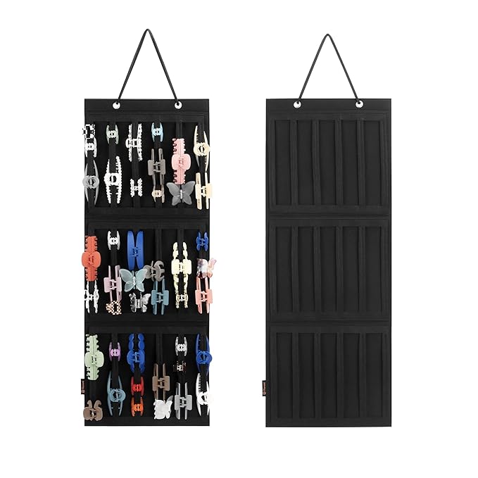Hanging Hair Claw Clips Holder for Women, Claw Hair Clips Storage Organizer for Lady, Hair Banana Barrettes and Butterfly Jaw Clips Display Stand Holder. (Black)