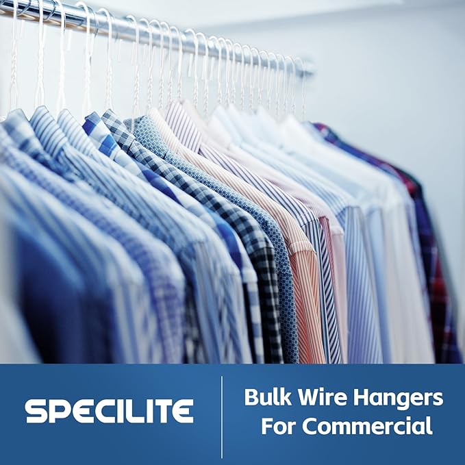 SPECILITE 18 Inch Wire Metal Clothes Hangers Bulk 100 Pack for Large Size Suits, Coats, Shirts, Pants, Skirts, Space Saving, Non Slip,12 Gauge Ultra Thin, White