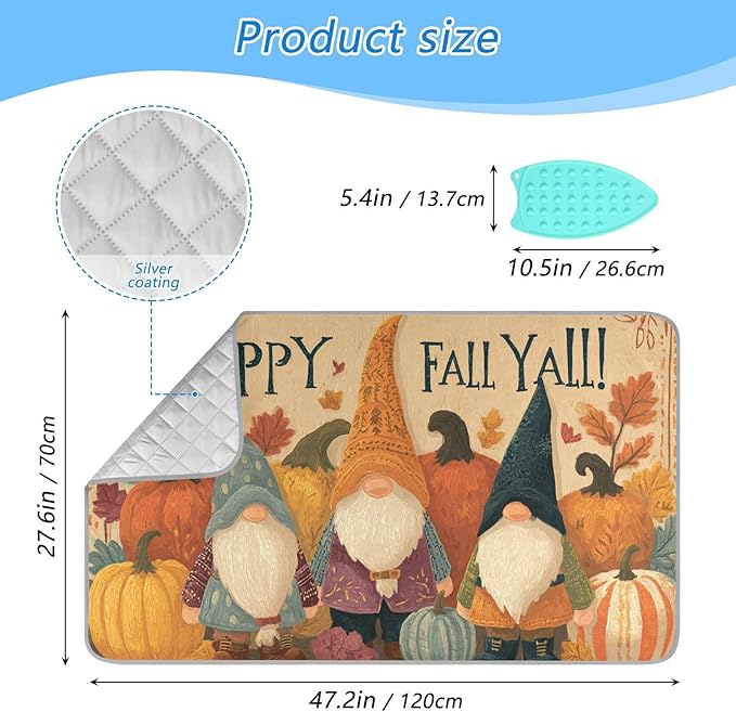 Ironing Mat Pad for Table Portable Travel Iron Blanket Ironing Board Covers Pressing Mat Heat Press Pads 27.6x47.2 Inches Orage Pumpkin Gnomes58