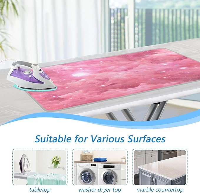 Galaxy Pink Ironing Mat Portable Travel Ironing Pad for Washer,Dryer,Table Top, Iron Board Alternative Cover, Large Heat Resistant Ironing Blanket