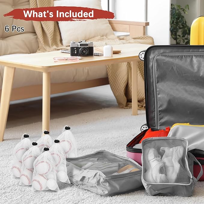 6 x 8 in Small Mesh Laundry Bags with Drawstring [6PCS] - Durable Mesh Bags with Cord Lock for Laundry & Soap &Small Balls - [White]