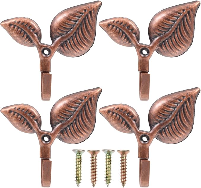 4Sets Vintage Leaf Design Iron Wall Hooks Practical Coat and Hat Hooks for Home Storage and Stylish for Bedroom Kitchen Living and Bathroom