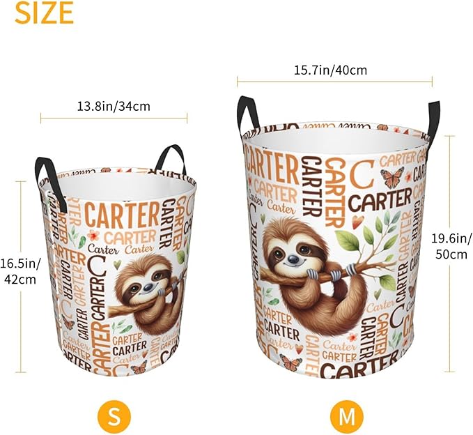 Personalized Sloth Laundry Basket For Baby Kids Boys Girls Adult Custom Hamper Basket With Name For Bathroom Bedrooms Collapsible Baby Laundry Basket, Dirty Clothes Hamper With Handles