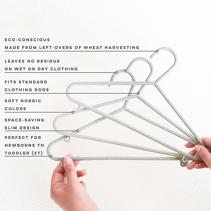 3 Sprouts Wheat Straw Plastic Hangers - 30-Pack Eco-Conscious Toddler Hangers for Child & Baby Clothes, Coats - Kid Closet Hanger Ideal for Small Girls, Boys, Children & Kids - Speckled Gray