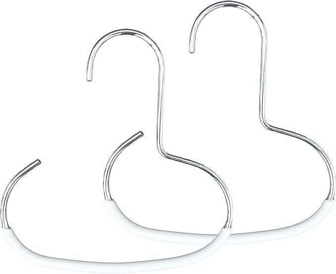 Mawa Scarf, Shawl, Belt, and Accessory Organizer, Non-Toxic Metal Hanger with Grip Coating, Easy Access Open Hook, Model G-1 Space Saving Design, Set of 2, White