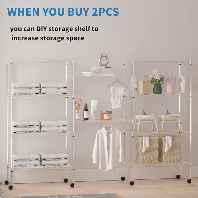 YRLLENSDAN 5-Tier Heavy Duty Storage Shelving Unit, Metal Shelves for Garage, Pantry, Kitchen Organization – Adjustable Wire Rack Shelf Organizer, 60"x30"x14", 1250lbs, Chrome
