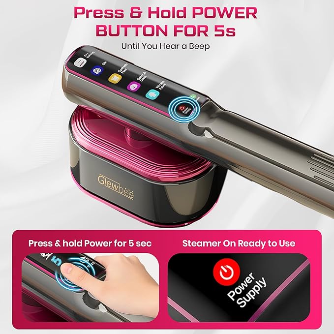 Travel Steamer for Clothes, 1200W Portable Steamer & Iron 2 in 1, Handheld Garment Steamer with 10s Fast Heatup, 5 Modes LED Touch Display, Large Ceramic Panel & 110ml Tank for Home and Travel
