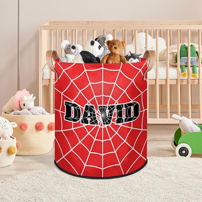 Spider Wed Personalized-Laundry-Hamper-Basket for Kids Custom Name Collapsible Storage Organizer Bin Dirty Clothes Toys Hamper for Boys Nursery in Laundry, Bedroom, Bathroom Blue Red