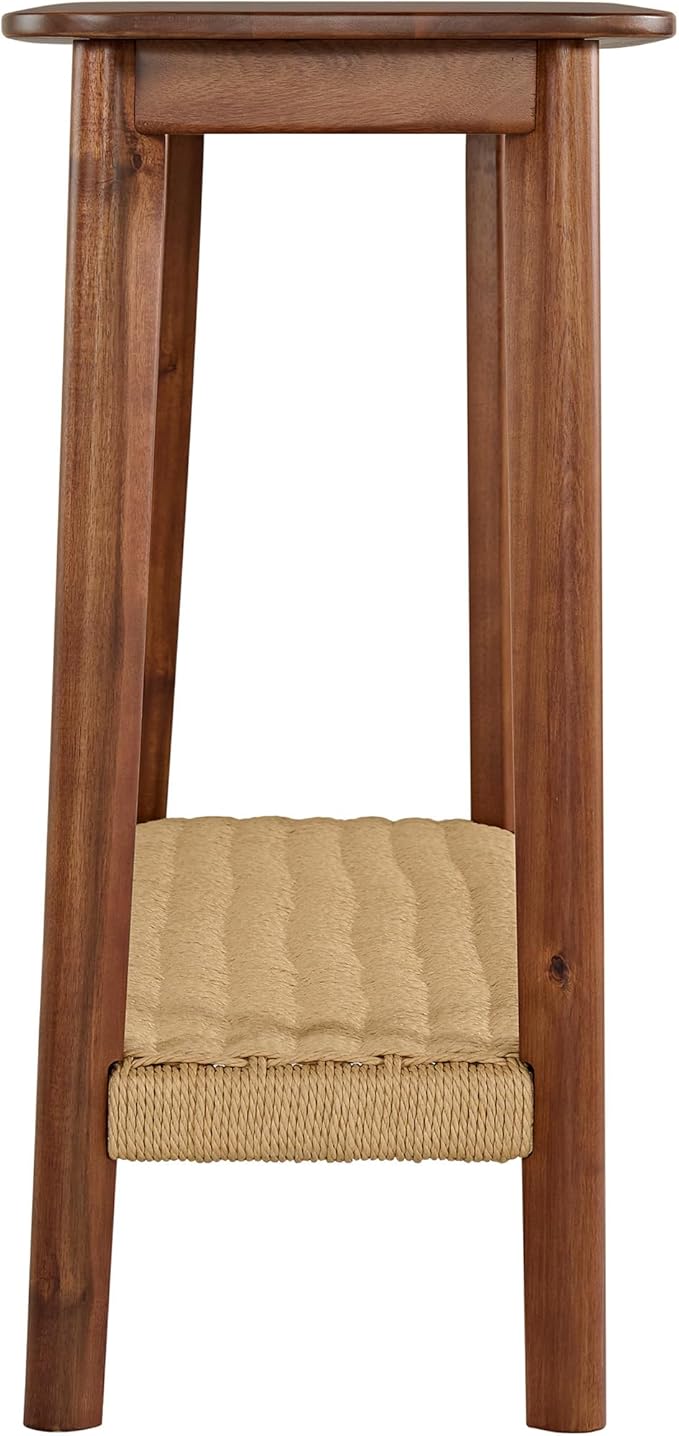Alaterre Furniture Calais Console Table - 48-Inch Entryway Table with Woven Shelf - Solid Acacia Wood Modern Sofa Table (Warm Chestnut)