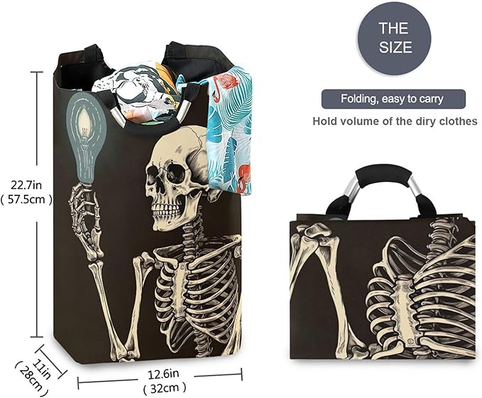 xigua Skeleton Large Laundry Hamper with Handle, Foldable Clothes Hamper Collapsible Storage Basket for Toys and Clothes Organization in Bedroom, Bathroom, and Laundry Room