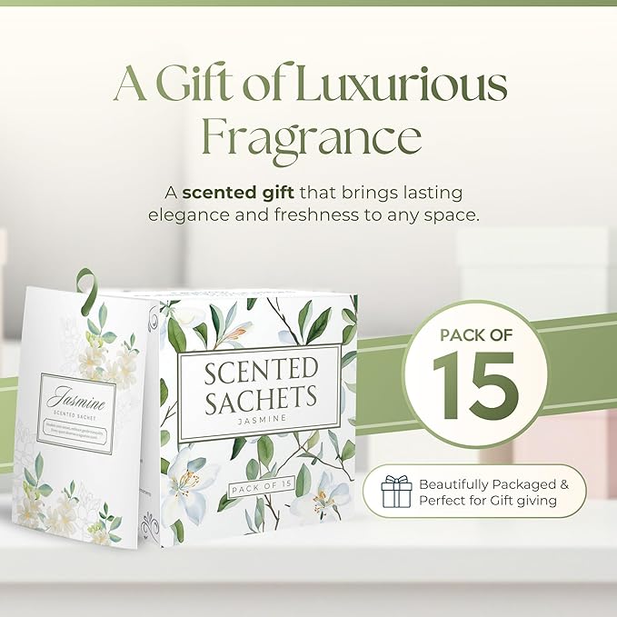 15 Pack Sachets for Drawers and Closets, Scented Sachets for Drawers, Closet Freshener Sachet for Drawers to Refresh Any Space, Sachet Bags, Scented Drawer Fresheners for Dresser, Jasmine