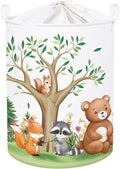Forest Animals Laundry Hamper Woodland Tree Large Storage Basket Parents Organizer Kids Clothes Toy Bins for Bedroom, Bathroom, Bear, 63L