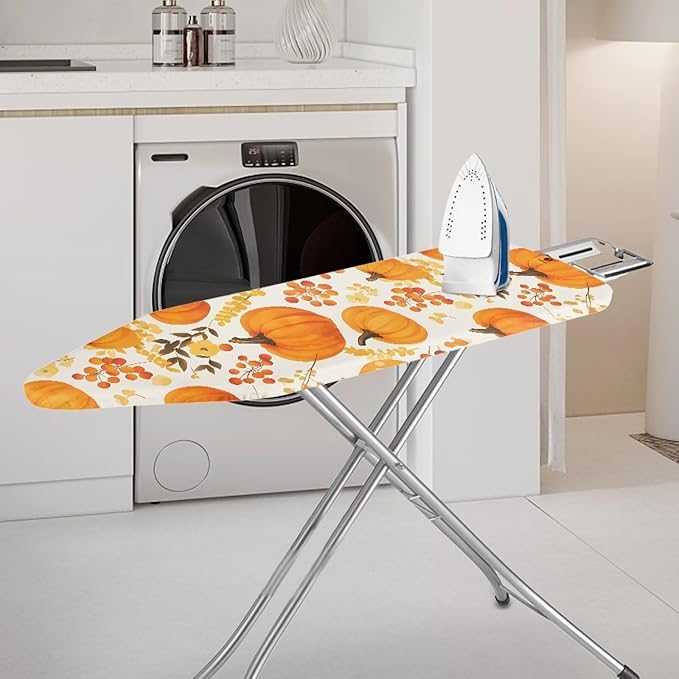 Iron Board Cover Fall Pumpkin Standard Size Thick Padding with Hook and Loop Thanksgiving Decor Ironing Board Protector 54x15 inches