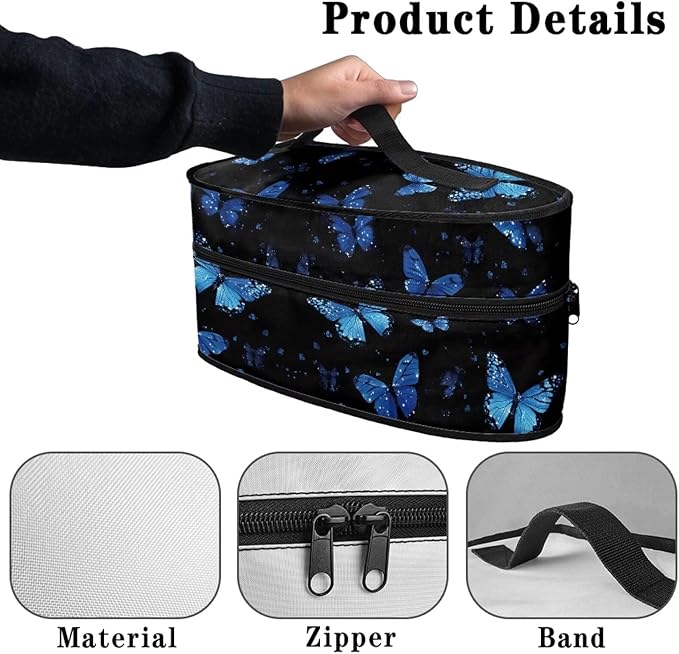 Blue Butterfly Iron Carrying Storage Bag, Travel Iron Holder Case Iron Accessories Fits Most Travel Size Irons with Handle and Smooth Zipper