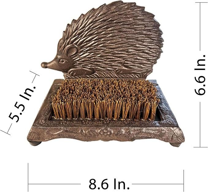 Rust Brown Cast Iron Hedgehog Shoe Brush - 6.6 Inch Height with Heavy Duty Bristles, Decorative Home Accessory for Shoe Cleaning HC3101